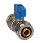 Kurek kulowy do rur wielowarstwowych 16x2mm, wkrętny, niebieski uchwyt, 1/2 cala, F-Comfort